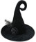 XYIYI Schwarz Damen Halloween Hexenhut Breite Krempe Rose Blume Feder Spitze Kappe für Halloween Party Dekor