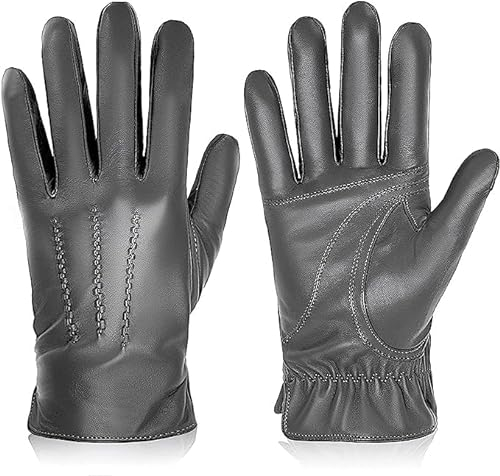 BISON DENIM Herren Thermo Winterhandschuhe Echtleder Handschuhe Touchscreen Lederhandschuhe Warme mit Fleece gefütterte Handschuhe Winddicht Wasserdicht