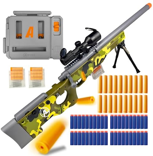 AGM MASTECH AWM Soft Bullet Toy Gun, design di espulsione di gusci vuoti, mirino migliorato, caricatore di dardi, 40 dardi di schiuma morbida, 20 gusci, 2 caricatori. (Verde)