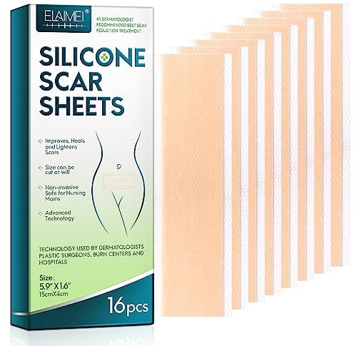 16 pièces feuilles de cicatrice en silicone (5,9 x 1,6), feuille de cicatrice Thinken réutilisable de qualité médicale pour césarienne, abdominoplastie, chéloïde, cicatrices chirurgicales