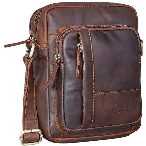 STILORD Godric Herrentasche zum Umhängen Leder Mittel Cognac braun für Arbeit und Freizeit als Echtleder Umhängetasche Messenger Bag Herren und Handtasche mit vielen Fächern