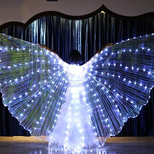 OROMYO Alas LED Isis de 360 grados LED para adultos,con varillas telescópicas de 20 a 100 cm,alas de mariposa para niños,para danza del vientre,espectáculo de escenarios,carnaval (adultos,blanco)