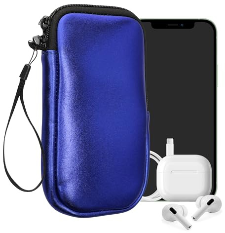 kwmobile Neopren Handytasche für Smartphones L - 6,5 - Handy Tasche mit Reißverschluss - Handyhülle universal Metallic Dunkelblau