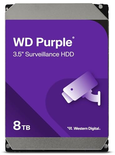 WD Purple 8TB per Videosorveglianza, Hard Disk interno da 3.5”, Tecnologia AllFrame, 180BT/anno, Cache da 256 MB, Garanzia 3 anni