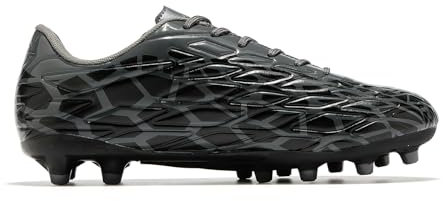 LEOCI Mens Football Boots Trainers Womens Rugby Shoes Artificial Firm Ground Outdoor Comfort Soccer Cleats Black Grey