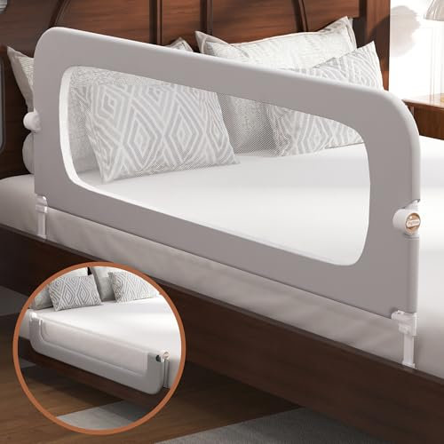 FigTime Barandilla de cama para niños pequeños, protector de riel de cama de bebé para niños, barandillas de cama para niños pequeños con ajuste de anclaje reforzado, altura ajustable y plegable,