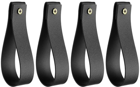 QUARKZMAN 4 Stück Leder-Vorhangstangenhalter 1 x 4,7 Zoll Wandhalterungsgurte Vorhangstangenhalter Hakenhalter mit Schrauben für Wand Badezimmer Küche Schlafzimmer, Schwarz.
