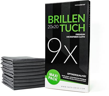 INSTADRIVE Brillentücher 9 Stück 20x20cm – Brillenputztücher aus Microfaser für die professionelle Brillenreinigung