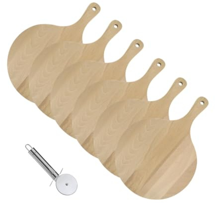 Fackelmann 9924450 Pizzabretter und Pizzaschneider aus Edelstahl, ovaler Griff, Holzbrett, Schneidebrett, Pizzaschneider, Edelstahl, 30 cm, 6 Stück