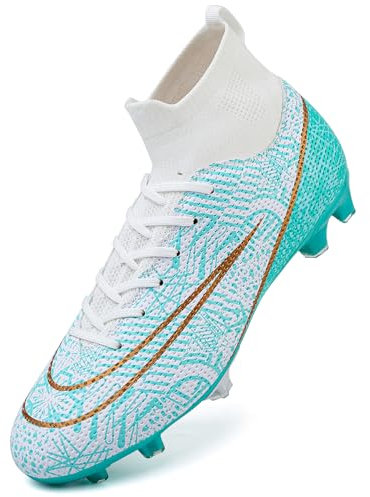 DimaiGlobal Fußballschuhe Herren High Top Spike Microfaser Cleats Professionelle Fussballschuhe Jugendliche Athletics Trainingsschuhe Outdoor Sportschuhe Fußball Stiefel 39EU Türkis 2