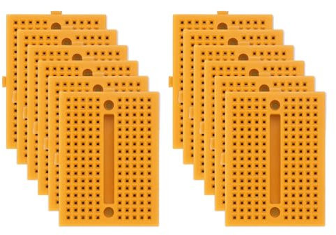 PATIKIL 12pcs Mini Breadboard, Solderless Breadboard Small Breadboard 170 Tie Points Prototype PCB Bread Board Electronics Kit Self Adhesive Plates, SYB-170, Yellow