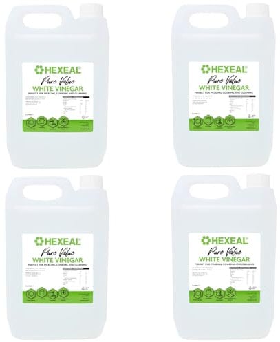 Hexeal Pure Value White Vinegar 20L – 4 x 5L Bottle of Food Grade White Vinegar for Cooking, Cleaning, Pickling & Baking – Cleans Surfaces & Deodorises & Removes Grime
