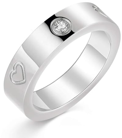 RIXERKOC Liebe Freundschaft Ring für Damen Cubic Zirkonia Edelstahl Versprechen Ring Hochzeit Band Schmuck Valentinstag Geburtstag Muttertagsgeschenke für Frauen Mädchen (Silber-Herz, 8)