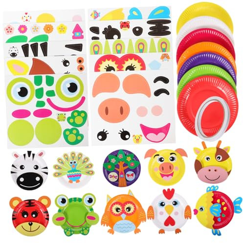 HAWILLOSCH Animal Paper Plate Stickers Craft Kit for Kids Toddlers Ages 2-5 DIY 18.5cm Paper Plates for Toddler Crafts and Art Projects