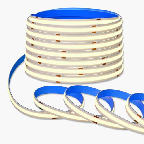 SEZO 10M COB LED Streifen Selbstklebend 24V 336LEDs/M Warmweiß 3000K Hohe Dichte LED Lights Dimmbar FCOB LED Strip 8mm IP30 Nicht Wasserdicht PCB Weiß für DIY Innenbeleuchtung