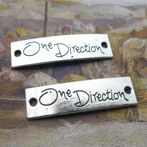 20 Verschiedene Anhänger aus tibetisch-silberfarbener Legierung, Verbindungsstück mit 2 Löchern, Verschiedene 16# „One Direction“, 38 x 10 mm