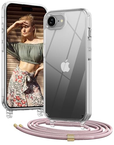 OLEPHY Handykette für iPhone 17e und iPhone 16e Hülle mit Band, Roségold | Necklace Handyhülle, Transparente Schutzhülle zum Umhängen [Verstellbarem und Demontage Umhängeband],