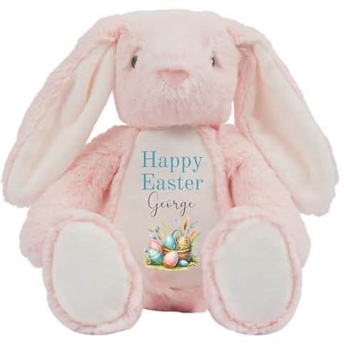 Personalised Easter Bunny with Name - Happy Easter Egg Basket Blue - Soft Toy for Baby, Toddler, Child, Kids, Babies Spring Time - Blue Letter Pin Bunny