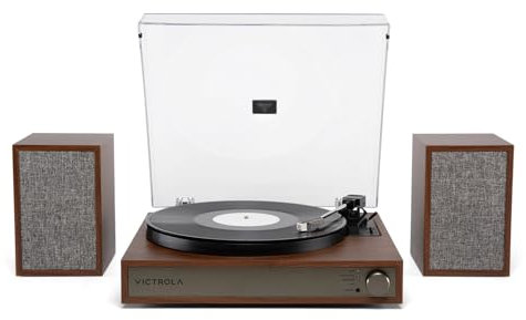 Victrola Harmony - Bluetooth Turntable System - 3-Speed Vinyl Record Player, Stereo Bookshelf Speaker, Mid-Century Modern Design, Audio Technica ATN3600L, Bluetooth Input and