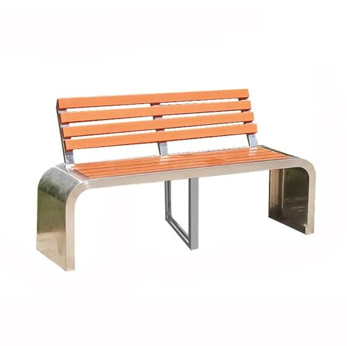RUNZE765Z Gartenbank Parkbank im Freien mit Rückenlehne Edelstahlsitz Holzfarbe Braun Bank Sitzbank