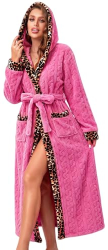 RONGTAI Accappatoio Donna con Cappuccio in Pile Loop, Stampa Leopardata - Morbido, Caldo ed Elegante, Tendenza Moda per Casa, SPA e Regalo