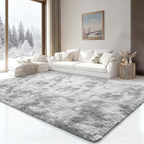 ARNTY Hochflor Teppich, Teppich Wohnzimmer Schlafzimmer Sinderzimmer Flauschiger Waschbarer Anti-Rutsch Extra Große Moderner Teppiche (Hellgrau, 160x230cm)