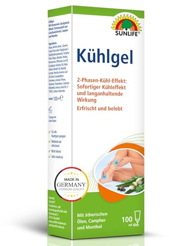 SUNLIFE Kühlgel 1 x 100ml - kühlendes Gel mit Menthol, Rosmarin- & Minzöl - schnell einziehendes 2-Phasen-Gel zum Anreiben auf Füße, Beine & Arme – Eisgel ideal für nach dem Sport
