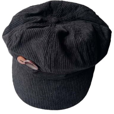 Livoravoli Corduroy Newsboy Cap für Damen | Vintage Paperboy Mütze mit Knopf-Dekoration | Achteckige Baskenmütze im Y2K Acubi Stil