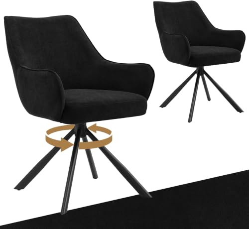 Bon Furni Esszimmerstühle Drehbar 2er Set mit Armlehne,Schwarz | gepolsterte Esszimmerstuhl mit hoher Rückenlehne für Esszimmer & Wohnzimmer, Büro