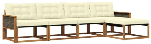 vidaXL Outdoor-Sofagarnitur mit Kissen 5 pcs Natur und Creme, Garten, moderner, langlebiger Outdoor-Sofa, Sessel-Ecke, Lounge-Möbel, Terrasse Set