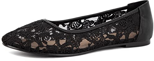 Greatonu Ladies Black Lace Ballet Flats Cut Out Ballerina Pumps for Women 6 UK/39EU