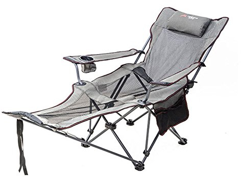 HM&DX Chaises Pliantes exterieures Chaise Longue Pliante inclinables Repose-Pieds Dossier réglable Porte-gobelet Fauteuil Pliable Chaise de Plage Pliante Jardin de la Plage de randonnée-Gris