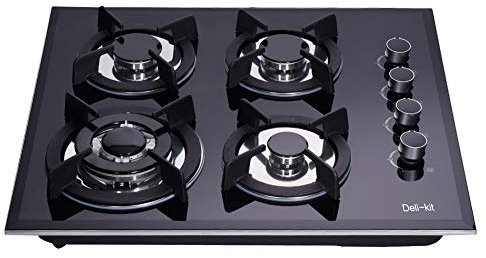 Deli-kit® 24 Gas Cooktop Double Sealed Fuel 4 Burner Tempered Glass Drop-in Gas Stove DK145-A01S