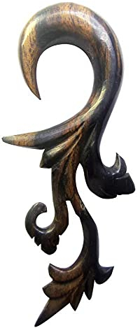 Sonoholz hell dunkel braun 8mm Lobe Piercing Hook Blüte Dehnspirale Dehnschnecke| Tribal Handarbeit Expander Damen Herren Flesh Dehner Ohrring Taper Dehnungsstäbe Spiralen exotisch 08 mm