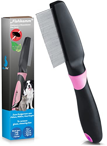BluePet Flohkamm & Läusekamm Für Hunde & Katzen I Flöhe, Läuse & Zecken entfernen I Sanfte abgerundete Zinken I Als feiner Hundekamm, Staubkamm, Nissenkamm nutzbar