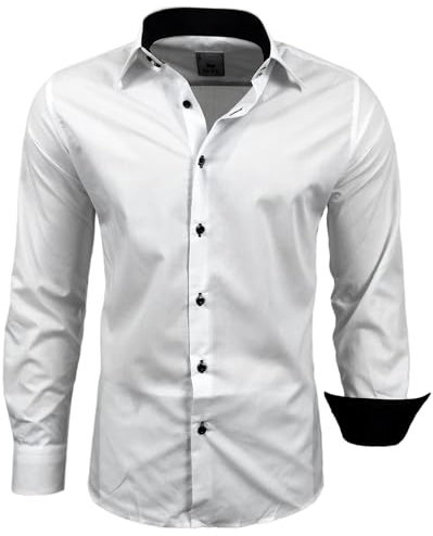 Subliminal Mode - Chemise Homme Bicolore uni Manches Longues Coupe Slim Business RN44,L,Blanc