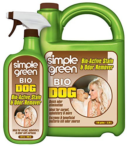 Simple Green Einfacher grüner Bio Hund Aktiver Flecken- und Geruchsentferner Enzymreiniger & Fleckenentferner für Teppiche, Teppiche und Stoff beseitigt Urin-Gerüche, 1 Gallon + 32 oz, milchweiß