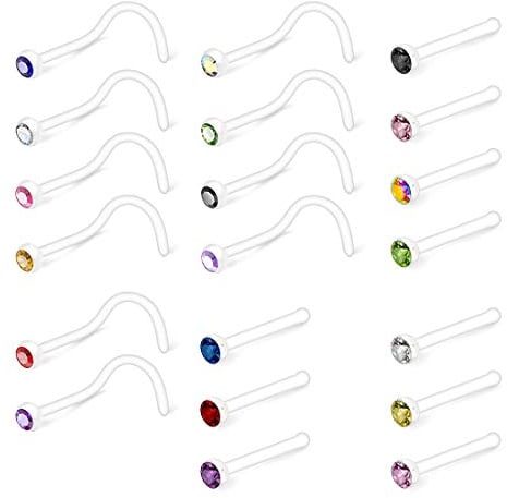 Crdifu 20stk Nasenpiercing Stecker Retainer Nasenstecker Spirale L Form Bioflex Kunststoff Piercing Nase mit Stein