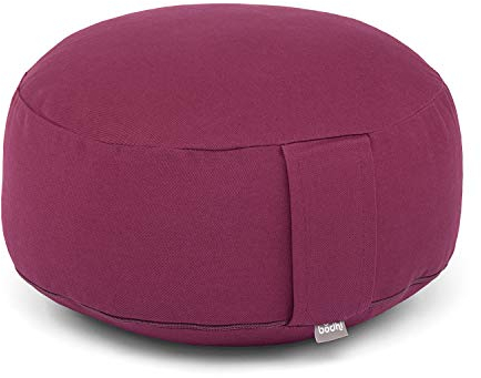 Bodhi Meditationskissen Rondo | ECO Serie | Yogakissen mit Kapokfüllung | Abnehmbarer Bezug aus 100% Bio-Baumwolle | Höhe 20 cm | Sitzkissen mit praktischer Trageschlaufe | Aubergine