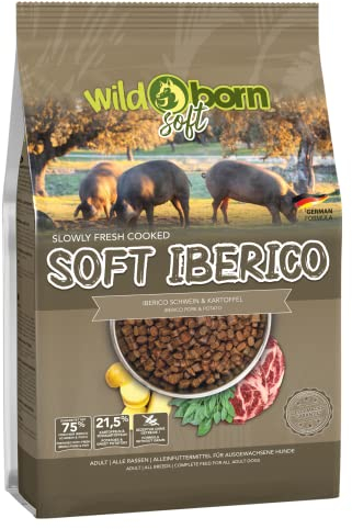Wildborn Soft IBERICO 12 kg getreidefreies Hundefutter mit 75% frischem Iberico Fleisch | Halbfeuchtes Trockenfutter für Hunde | getreidefreie Rezeptur aus Deutschland