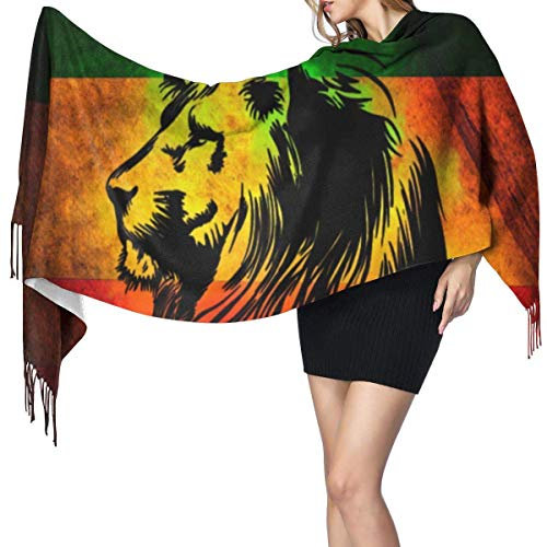 Wickeldecke Schal, Cashmere Feel Classic Soft Luxurious Winter Scarf for Men Women, Reggae Rasta Flag Lion Junior Black 27x77 Inch