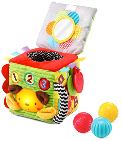VTech - Cube Interactif Éveil Sensoriel, Jouet Bébé d’Éveil avec Différentes Matières Rouge - Version FR
