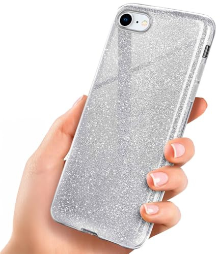 ONEFLOW Glitter Case für iPhone SE (2020/2022) Glitzer Handyhülle mit Kameraschutz, Stylische Hülle Glitzernd, Dünne TPU Schutzhülle für Damen, Glitzerhülle Qi kompatibel, Silber