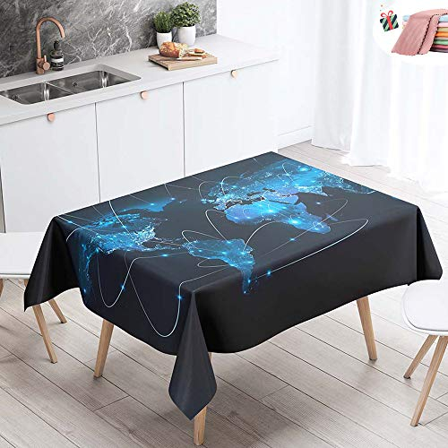 Morbuy Tischdecke Outdoor Garten, Tischtuch Abwaschbar Rechteckig Eckig Tischwäsche Wasserdicht Ölfest Pflegeleicht Tischdekoration - 3D Weltkarte Drucken (240x140cm,Dunkelblau)