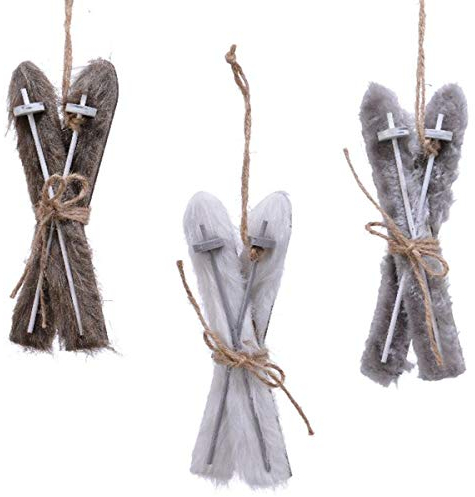 LS-LebenStil 3X Deko-Objekt Skier Stöcke 17cm Fellimitat Winter Christbaum-Hänger Nostalgie