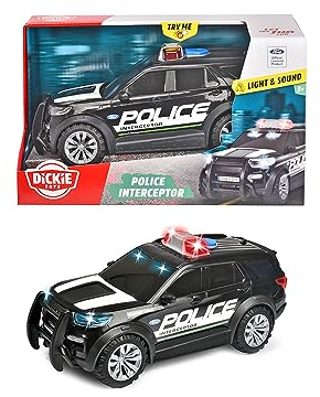 Dickie Toys Coche de policía Ford Interceptor XL – 25 cm SUV policía Escala 1:18 con Rueda Libre, luz Azul y Sirena para niños a Partir de 3 años