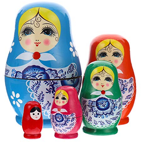 Toyvian Russische Matroschka Puppen 5 traditionelle Babuschka Matrjoschka Holzpuppen Mädchen Figuren Stapeln Puppen Spielzeug Geschenk für Kinder Geburtstag 11 cm hohe Zufälliger Stil