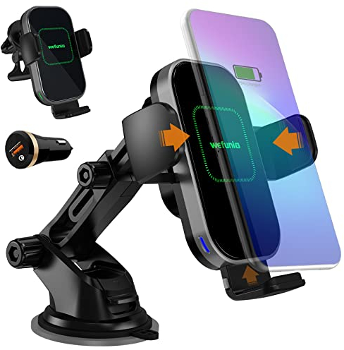 Wefunix 15W Handyhalterung Auto mit Ladefunktion, [Automatische Klemmung +Touch-Knopf auf Rückseite] Qi Ladestation KFZ Ladegerät Kompatibel Mit iPhone 16 15 14 13 12 11 Samsung S25 S24 S23 S22 Huawei