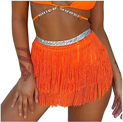 Bauchtanz Hüfttuch Kostüm Latin Dance Röcke Pailletten Quaste Fransen Outfits Rock für Damen