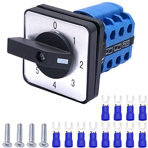Taiss Interruptor de leva universal, 5 posiciones, 20 A, 550 V, 5 posiciones, 12 terminales, interruptor de conmutación + SV2-4S LW26-20 0-5/3